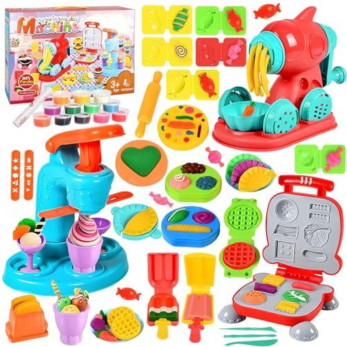 MQVXT Juego de Plastilina,51 Piezas Accesorios Plastilina Juego Plastilina Herramientas Plastilina para Niños, Moldes de Arcilla para Hacer Hamburguesas Pizzas y Helados,Herramienta Juego Niños