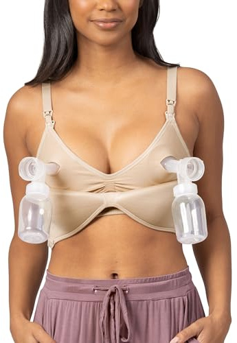 Kindred Bravely Sublime Contour Pumping Bra Hands Free, Nursing Bras for Breastfeeding, Wire Free Maternity Bra (Beige, Large)