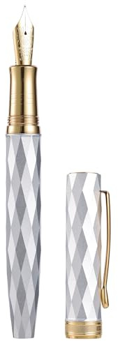 HONG DIAN N11 Gold Silver Platinum Plated Fine Soft Nib Fountain Pen with Diamond Geometric Design Metal Case