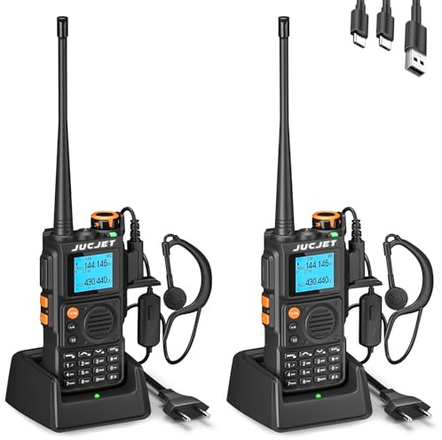 JUCJET K6 Walkie Talkie, Walkie Talkie DualBand con accoppiamento a un tasto, 999 canali, riduzione del rumore vocale, radio ricaricabile ad alta potenza da 2600 mAh per avventure all'aperto(2 pezzi)