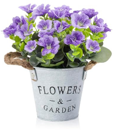 HOTLIKE Künstliche Pflanzen Deko Blumen, Künstliche Blumen für Außen Innen Kunstpflanzen im Topf, Kunstblumen Basteln für Home Deko, Zimmerdeko, Wanddekoration, Büro, Küche, Garten (Lila)