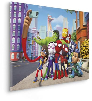 Komar Keilrahmenbild - Spidey and His Amazing Friends Selfie - Größe 40 x 30 cm- Leinwandbild, Bild, Kinderzimmer, Marvel, Bunt