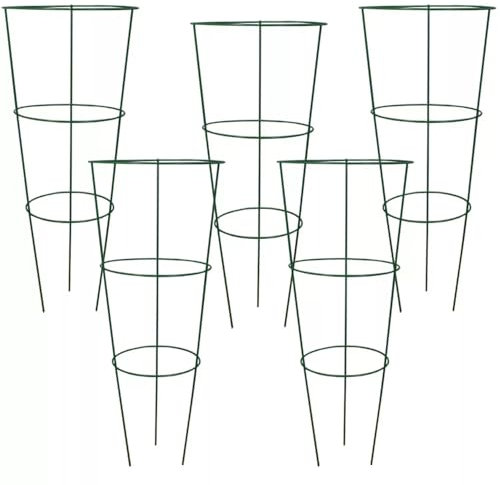 Garden Mile 5Pcs Plant Support Stakes – 76cm Rustproof Outdoor Garden Frames - Metal Plant Supports for Climbing Plants, Flowers & Vegetables – Adjustable Foldable Plant Support Rings