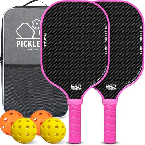 BAGAIL Pickleball Paddles Set, Pickle Ball Rackets with 4 Balls, Light - High Shock Absorption - Ergonomic, Suitable for Indoor and Outdoor Pickleball Games