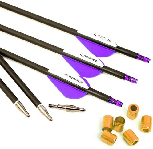 PHILOCS 6pcs 28-Pulgadas 400-Spine Flecha Punta Extraíble Flecha de Puntería Flecha de Caza 2 Pluma de Plástico Flechas de Carbono para Arco Largo Arco Recurvo Arco Compuesto Tiro con Arco Violeta