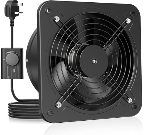 HG Power 200mm Kitchen Extractor Fan, Quiet Wall Ventilation Fan with UK Plug, 8 Inch Exhaust Fan with Backdraft Damper for Bathroom, Kitchen, Garage – Black