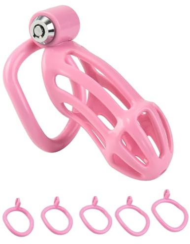 Male Chastity Device Sex Toys - Lightweight Penis Cages Male Chastity Devices with 5 Sizes Removable Cock Rings,Pink