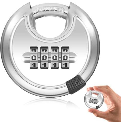 Lucchetto a combinazione, 70mm Lucchetto a disco combinato a 4 cifre, lucchetti con combinazione in acciaio inossidabile resistente alle intemperie per capanno, recinzione (Argento)