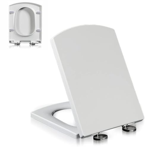 JNTFNE 03B, PP, Asiento de Inodoro Cuadrado, Cierre Suave, Tapa de Cierre Lento y bisagra metálica Ajustable 360°, desmontaje rápido con un Solo Clic, fácil de Instalar y Limpiar.