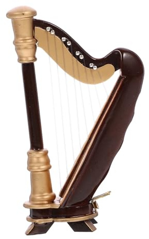 POPETPOP Modèle Mini Harpe en Bois 9 Cm avec Boîte de Rangement, Décoration Miniature pour Maison de Poupée, Ornement Instrument de Musique, Accessoire Décoratif Intérieur, Présent