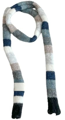 Kashmirscarf， Dam vintermönstrad stickad smal halsduk i ull, flerfärgad och randig, 190 x 10 cm(Blue and Black)