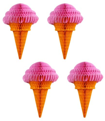 SOIMISS 4 Pezzi Decorazioni Festa Compleanno a Forma di Sfera a Nido D’Ape in Carta Rosa, Ciondoli Sospesi per Feste a Tema Gelato e Accessori per Servizi Fotografici