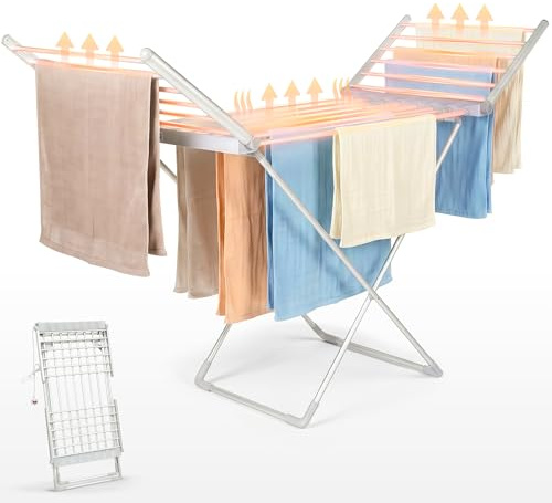 JUPPLIES Tendedero Eléctrico Plegable de Pie | Tendedero con Calefactor, 20 Tubos Calefactables | Secado Rápido 2–4 h | Base Antideslizante | Estendal Electrico para Uso Interior | MAX 10kg