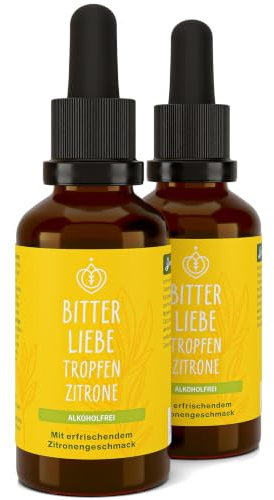 BitterLiebe - Gocce amaro al limone senza alcol, 100 ml, gocce di sostanze amare con zinco e gusto limone, secondo Hildegard von Bingen, vegano e senza alcool, prodotto in Germania