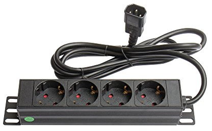 Good Connections Multiprise 19 (1U) – Prises à fiches Femelles avec Contacts de Protection 25,4 cm - sans Interrupteur 4X Schutzkontaktbuchse, C14 Anschluss Noir