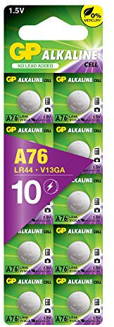 GP Extra LR44 Knopfzelle Alkaline, 10 Stück Batterien LR44 (kompatibel mit V13GA, AG13, A76, L1154f), 1,5V, quecksilberfrei (Original Blisterverpackung, einzeln entnehmbar)