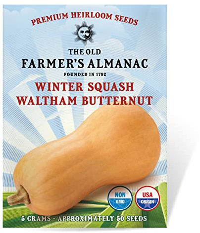 The Old Farmer's Almanac Heirloom Winter Squash Seeds (Waltham Butternut) - Approx 40 Seeds - Non-GMO, Open Pollinated, USA Origin