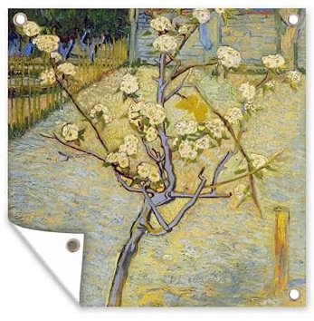 MuchoWow Poster exterieur Poirier en fleurs - Vincent van Gogh Decoration murale 50x50 cm Résistant aux intempéries/soleil