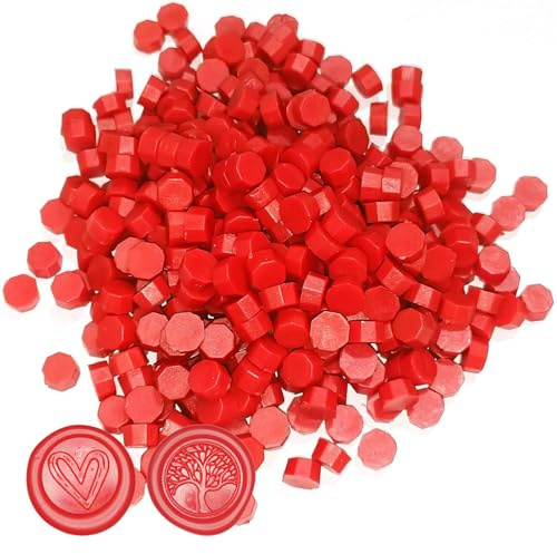 Sellos de cera octogonales, 500 perlas de cera sellante, para sellos de lacre vintage y cartas, invitaciones, tarjetas, paquetes de regalo (Rojo Grande, 500)
