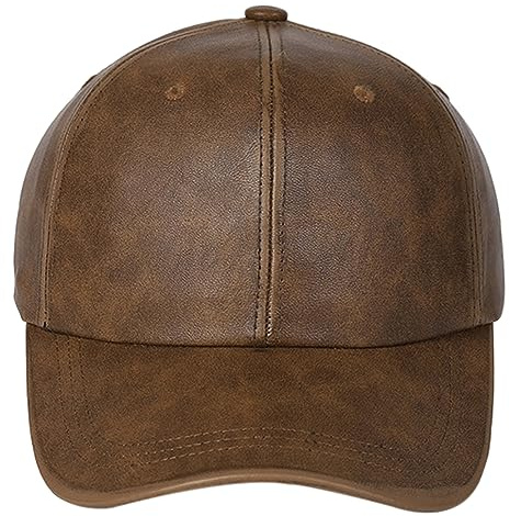 HeiDmai Classic Vintage Washed PU Leather Baseball Cap Hat for Men Women Adjustable Trucker Hat (Brown)