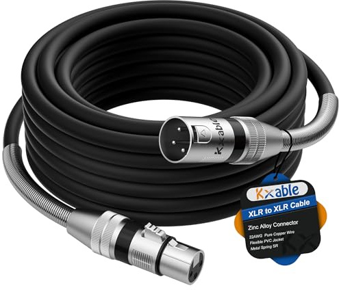 Premium XLR Cable 15 FT, 3 Pins XLR Microphone Male to Female Cord, Black