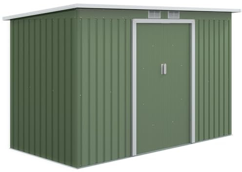 Outsunny Abri de Jardin en Acier galvanisé XXL 3,6 m² avec kit de Fondation 280 x 130 x 172 cm, cabane de Jardin cabanon Rangement Outils avec Portes coulissantes verrouillables aérations, Vert Clair