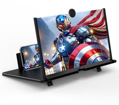 18 Screen Magnifier for Mobile Phone,3D HD Cell Phone Magnifying Projector Screen Enlarger for Movies, Videos, and Gaming,Foldable Phone Stand with Screen Amplifier,Gifts for Mom Dad (Black)