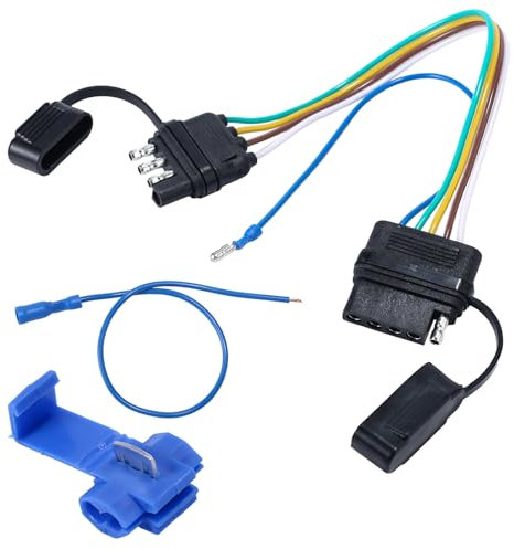 Adattatore per Rimorchio da 4 a 5 Pin, 19cm Adattatore Cavi Piatti Rimorchio da 4 a 5 Vie con Connettore e Cavo Collegamento per Freni Emergenza Rimorchi Barche