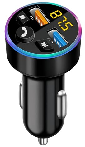 Transmisor FM Bluetooth para Coche, Adaptador Manos Libres con Reproductor de Música MP3, Luces LED de 7 Colores, Dual USB, Soporte para Tarjetas SD, Flash Drive, Conector para Mechero de Coche