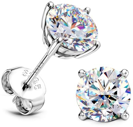 SLLAISS Moissanite Stud Earrings 925 Sterling Silver 0.6-4CTW | Hypoallergenic, 18K White Gold Plated Brilliant Round Cut Earrings for Women Men, D Color VVS1 Clarity, Mens Earrings Studs