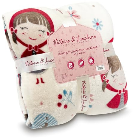 Victorio & Lucchino – Manta Infantil de Sedalina con Reverso de Sherpa a Contratono | Suave, Cálida y Ligera | Estampados Infantiles | Tamaño 130x160 cm (VL-80532-CAPERUCITA)
