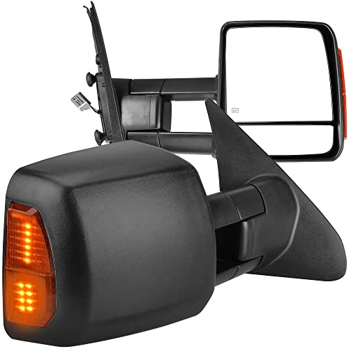 AUTOSAVER88 Tow Mirrors Compatible with 07-17 Tundra, Power Control Heated Rear View Mirrors, Black Manual Extending and Folding Truck Towing Mirrors w/Turn Signal