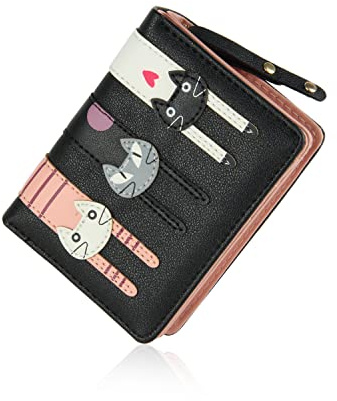 EVEOUT Women's Wallet PU Leather Purse Cute Short Bifold Money Bag with Coin Purse Card Holder Black