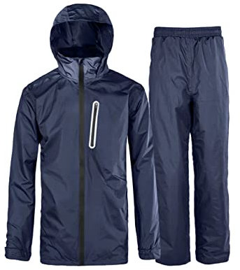 igeekwell Regenanzug Regenjacke Herren Wasserdicht Atmungsaktiv Fahrrad Regenbekleidung Reflektierender Fischen Regenmantel Leichter Winddichte Regenjacke+Regenhose Set