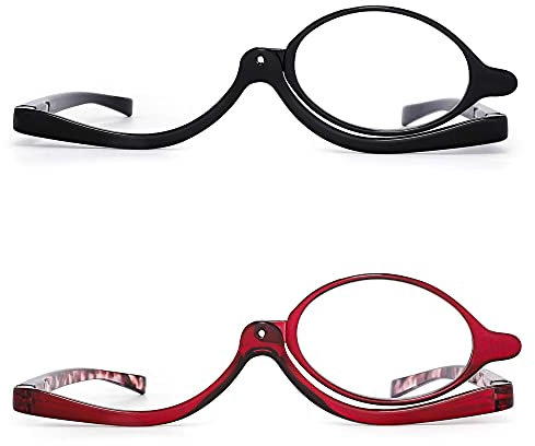 JM 2 Pacco Occhiali da Lettura per Trucco Ingrandisci Flip Down Cosmetici per Donna Lettori +2.25