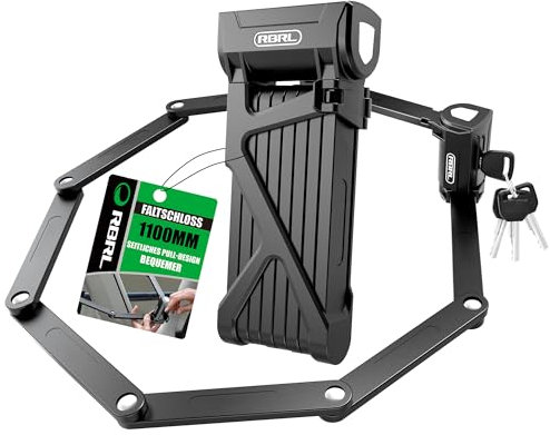 RBRL Fahrradschloss Faltschloss mit Halterung, Faltschloss Fahrrad 110cm lang mit 8 Stahlsegmenten eBike Schloss, Fahrradschloss Hohe Sicherheit MTB Schloss | Bike Lock