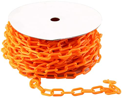 JAPCHET 150 Feet Plastic Safety Barrier Chain, 6mm Thick Orange Plastic Chain Barrier, Safety Chain Link for Crowd Control, Construction Site, Parking, and Concerts