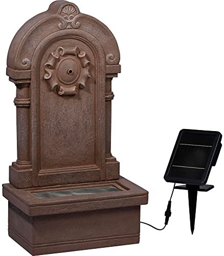 dobar® 96090e Solarbrunnen Poseidon | Gartenbrunnen mit LED Beleuchtung | Terrassenbrunnen aus Polyresin | Zierbrunnen Outdoor |Design Springbrunnen Kunststein | 40 x 26 x 76 cm | Steingrau