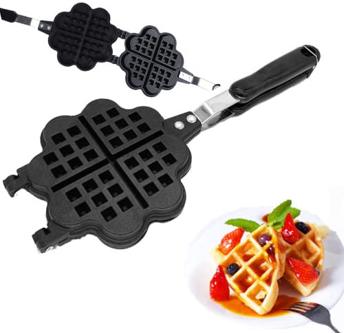 JIAMIAN Gaufrier, Appareil a Gauffre, Moule à Gaufres, Ustensiles De Cuisson Antiadhésifs à Gaufres En Alliage d'Aluminium, Pour Cuisinière à Gaz (B)