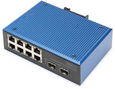 DIGITUS Network Switch - 10-port Fast Ethernet - 8x RJ45 + 2x Gigabit SFP uplink - IP40 - DIN rail mounting - 10/100 Mbit/s - Industrial series