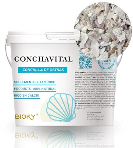 ConchaVital 3kg - Calcium pour poules pondeuses et autres oiseaux - Coquille d'huître pour aliments pour oiseaux +12 minéraux - Amélioration de la qualité des œufs, corrige les carences