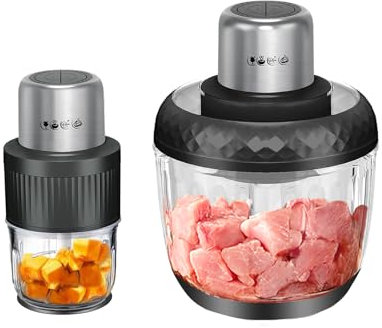 Hoapin Tritatutto da Cucina Elettrico con 2 Ciotole, 3L e 0,5L, Tritatutto Elettrico 800W, Robot da Cucina 2 Velocità, Frullatore Multifunzionale per Frutta Verdura Carne Spezie Cipolla (Nero)