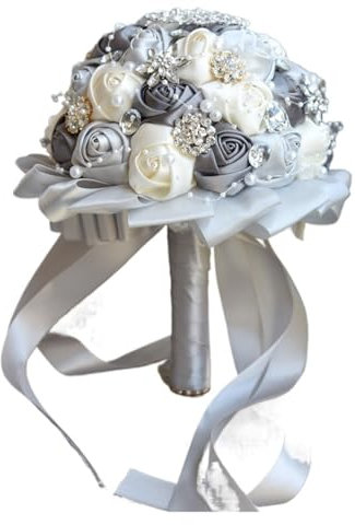 Yanonug Bouquet De Mariage Blanc Cassé, Bouquet De Mariée, Bouquet De Mariage De Mariée, Bouquet De Roses Artificielles De Demoiselle d'honneur, Décoration D'église De Mariage(Grey)