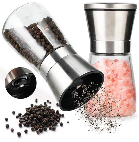 Set di 2 Macina Pepe, Macina Sale e Pepe in Acciaio Inox con Macinino in Ceramica Regolabile, Perfetto per Cucina e Tavola