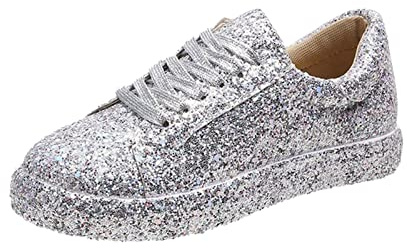 Zapatos de lentejuelas para mujer, zapatos con cordones, planos, plateados, transpirables, zapatos de lentejuelas negras, zapatos ligeros, con cordones, zapatillas deportivas al aire libre, zapatillas