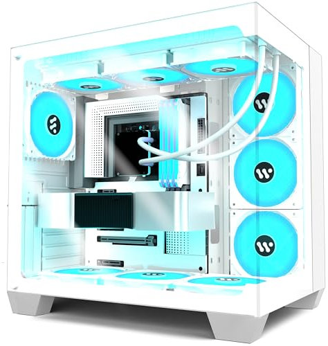 ANSAITE PC Case - Pre-Installed 6 PWM ARGB Fan, ATX Mid-Tower Gaming PC Case, 270° Panoramic Glass with Type-C,White case (UKAN-K6W)