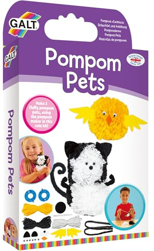 Galt Pom Pom Pets - Kids Knitting & Sewing Set - Create Your Own 2 Cute & Fluffy Pompom Animals - Knit and Sew Craft Kit for Children - Arts and Crafts Activity for Girls & Boys Ages 5 Years Plus