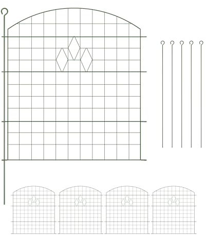 Relaxdays Recinzione per Aiuole, Set 5 Pannelli per Stagni e Prati in Giardino, Bordure in Metallo, HxL: 78x76 cm, Verde, Acciaio
