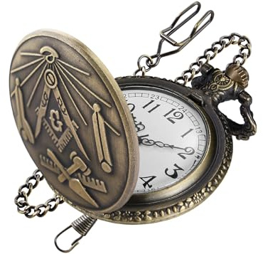 Realpoo Bronze Solid Face G Design Quartz Men's Pocket Watch, Arabic Numeral Dial with Chain Pocket Watch for Men