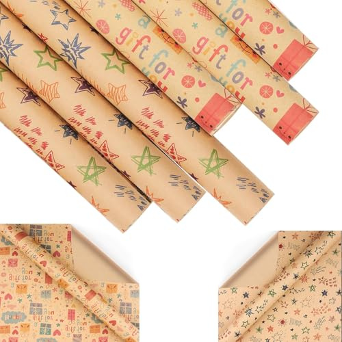Juego de papel de regalo, 8 hojas de 50 x 70 cm, papel de regalo de cumpleaños, papel de estraza para decoración, papel de regalo para niños, papel de regalo de cumpleaños para niña (W-1)